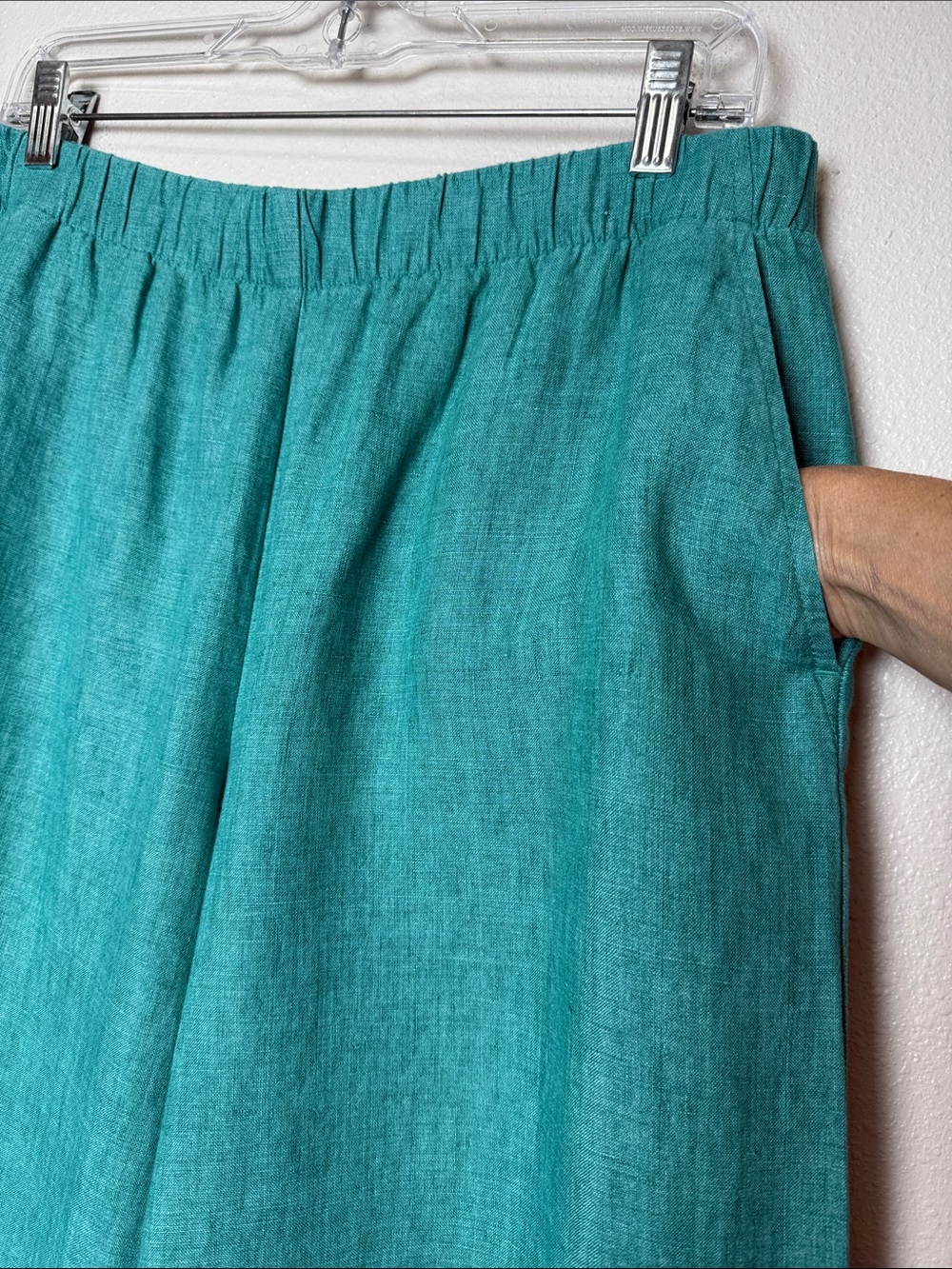 Eileen Fisher Organic Linen Wide Leg Crop Pants M Teal Pull On Pockets - Picture 4 of 10